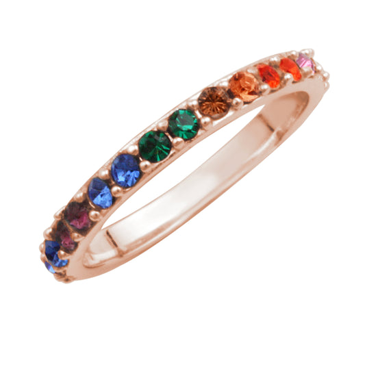 Rose Gold Plated Sterling Silver Rainbow CZ Eternity Ring Size I-W