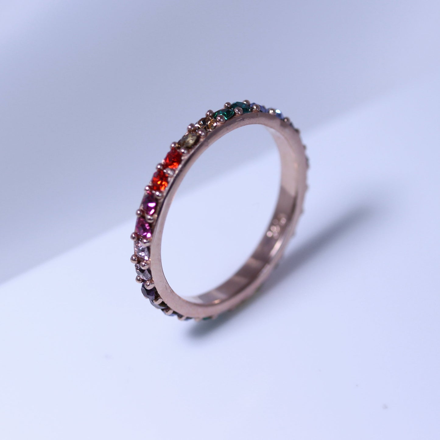 Rose Gold Plated Sterling Silver Rainbow CZ Eternity Ring Size I-W