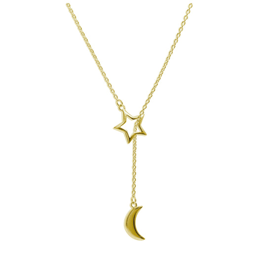 Gold Plated Sterling Silver Moon Star Drop Necklace