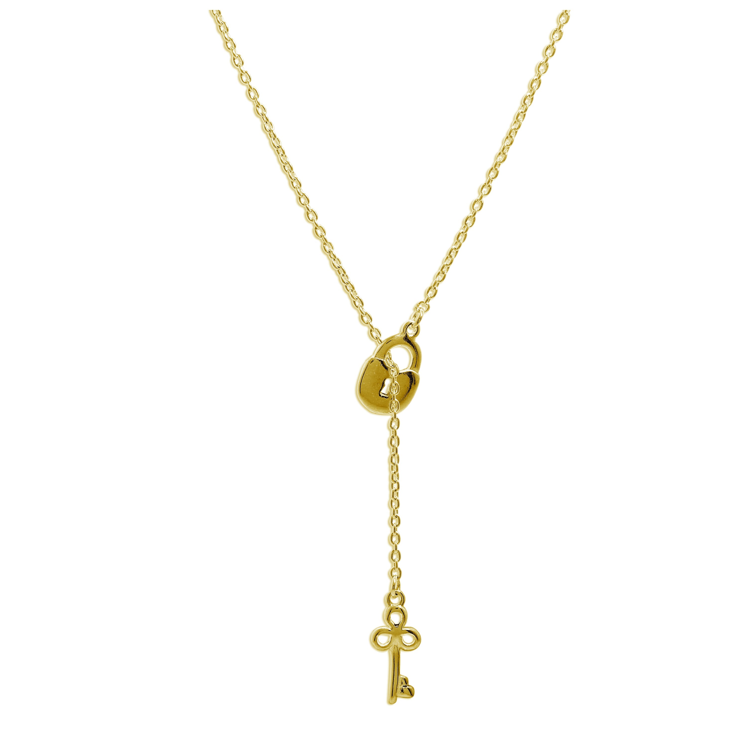 Gold Plated Sterling Silver Key Padlock Drop Necklace