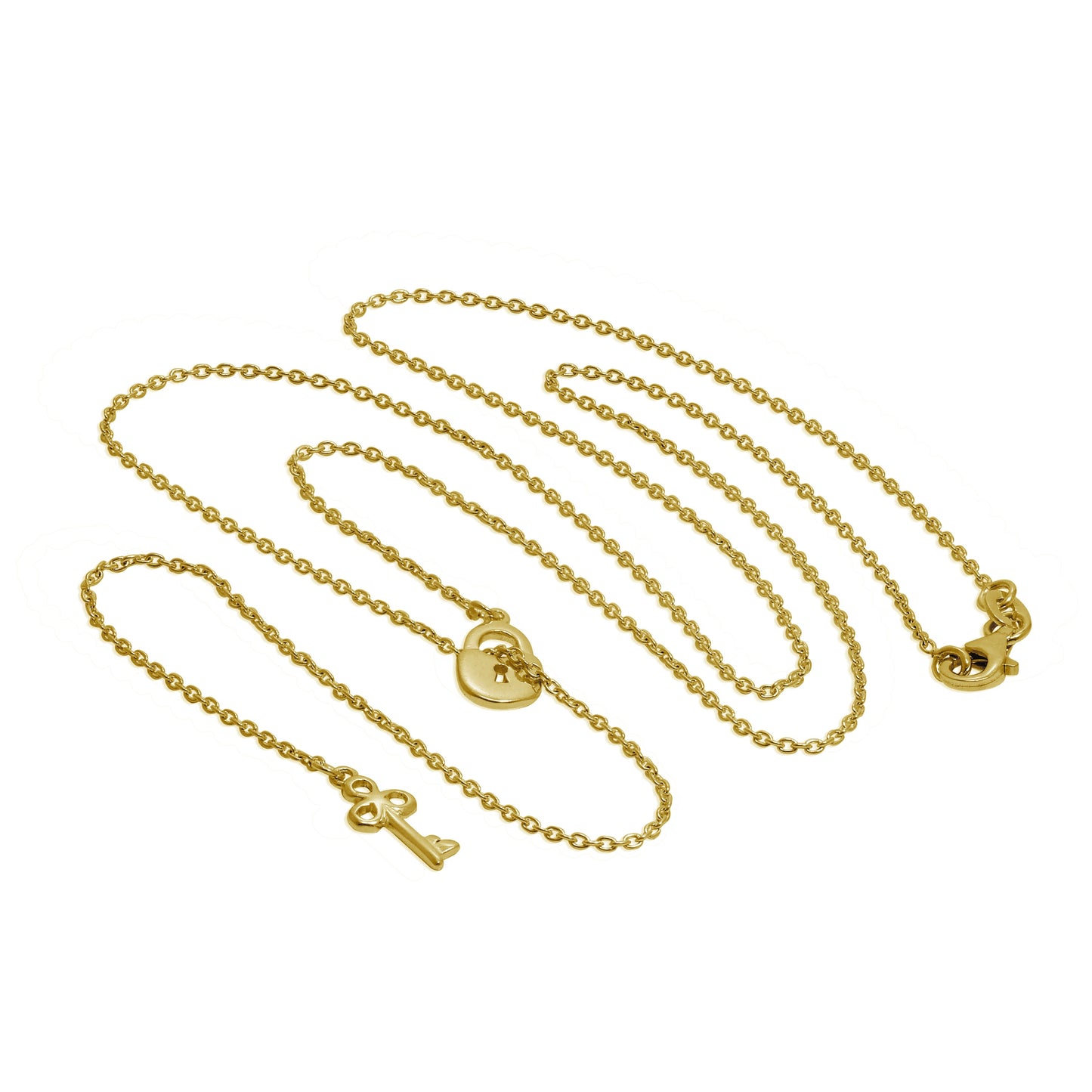 Gold Plated Sterling Silver Key Padlock Drop Necklace