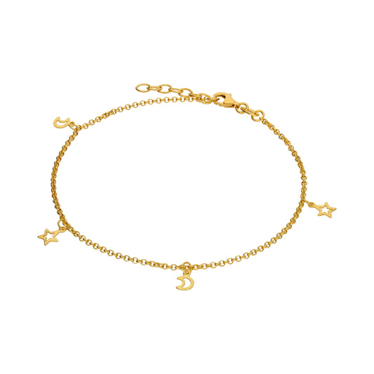 Gold Plated Sterling Silver Moon & Star Charm Anklet