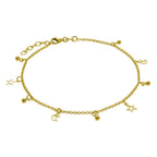 Gold Plated Sterling Silver Moon & Star Adjustable Anklet