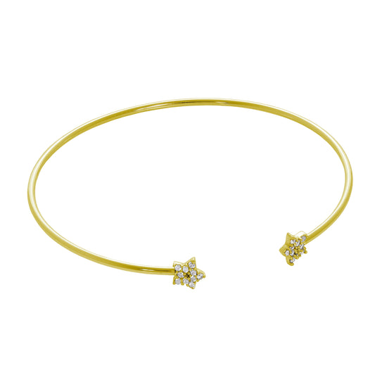 Gold Plated Sterling Silver Star CZ Pave Open Cuff Bangle