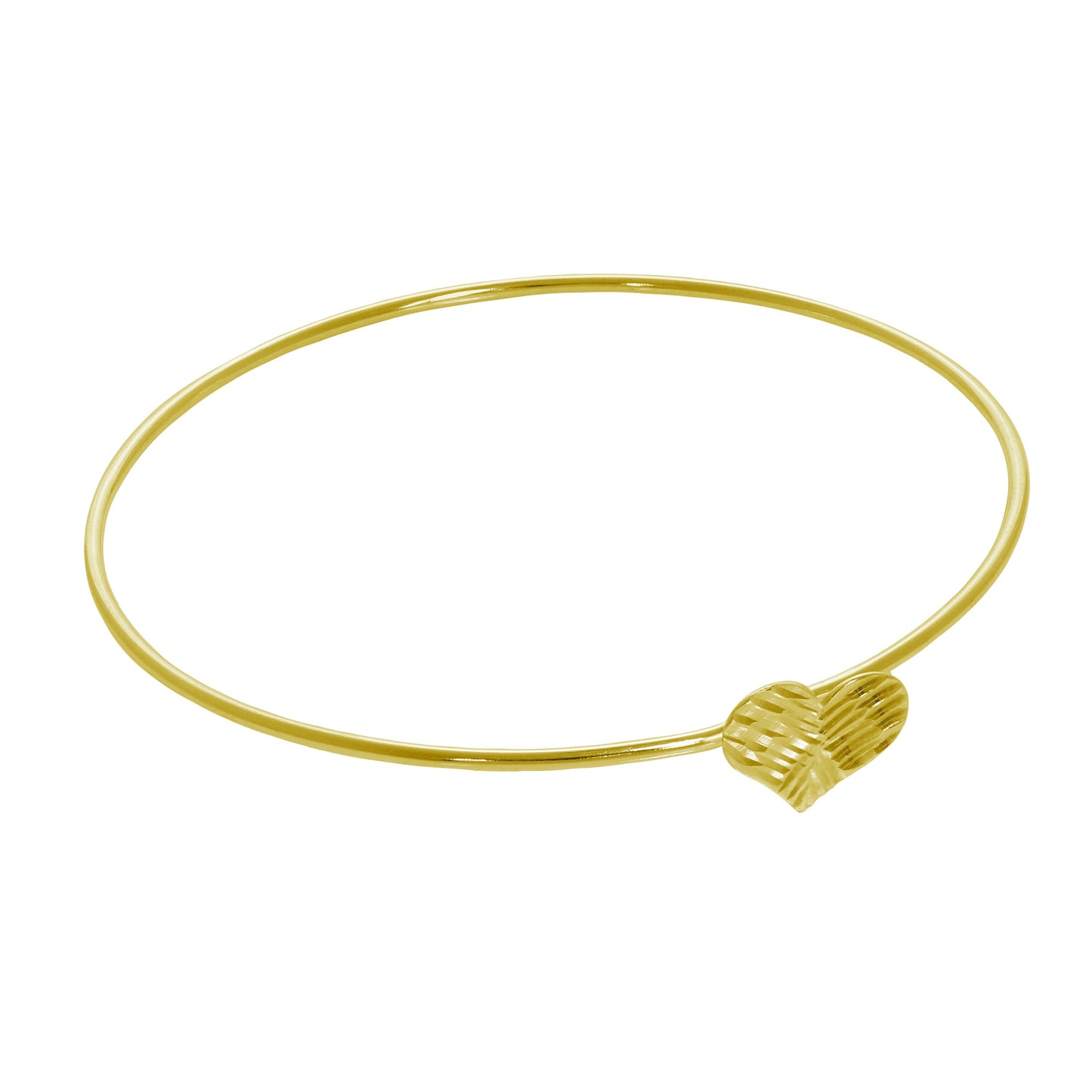 Gold Plated Sterling Silver Diamond Cut Heart Open Bangle