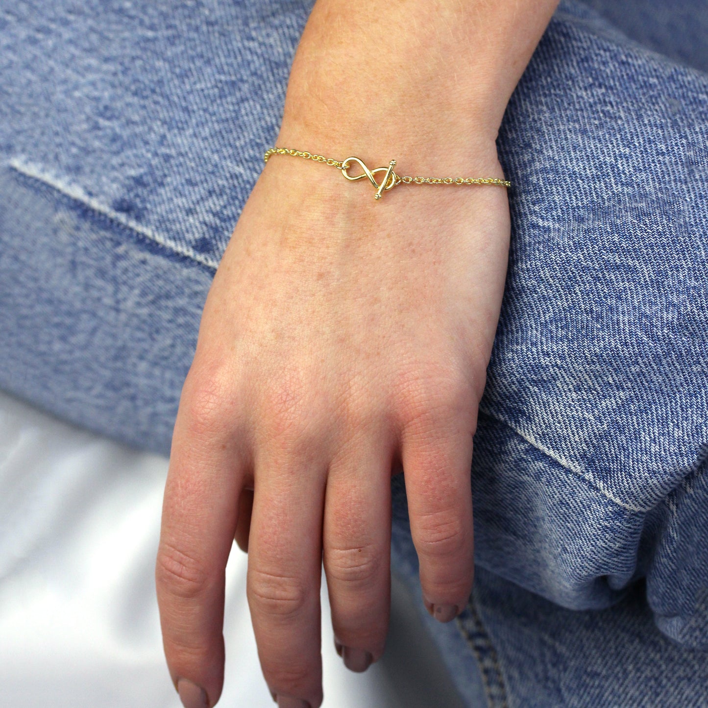 Gold Plated Sterling Silver Infinity T Bar 7 Inch Bracelet