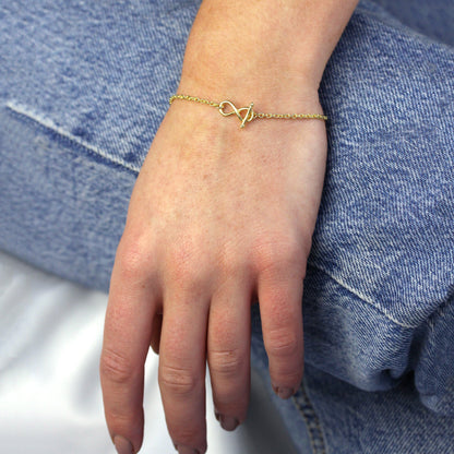 Gold Plated Sterling Silver Infinity T Bar 7 Inch Bracelet