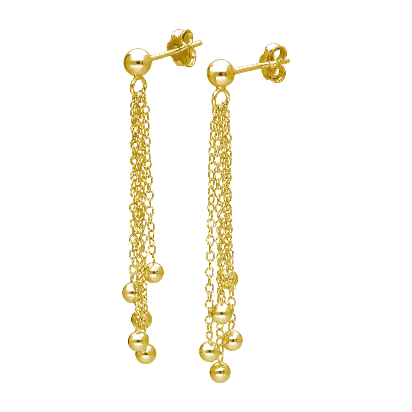 Gold Plated Sterling Silver Multi Ball Tassel Drop Stud Earrings