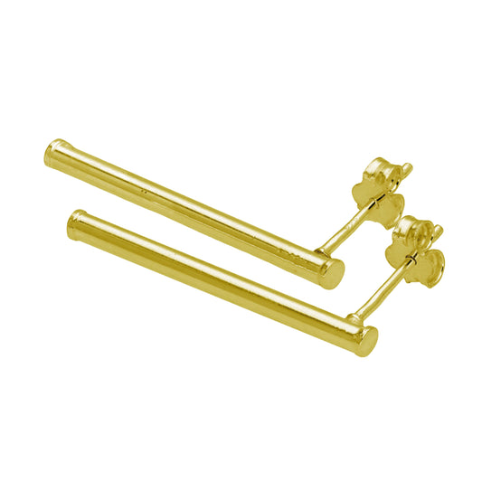Gold Plated Sterling Silver Long Bar Stud Earrings