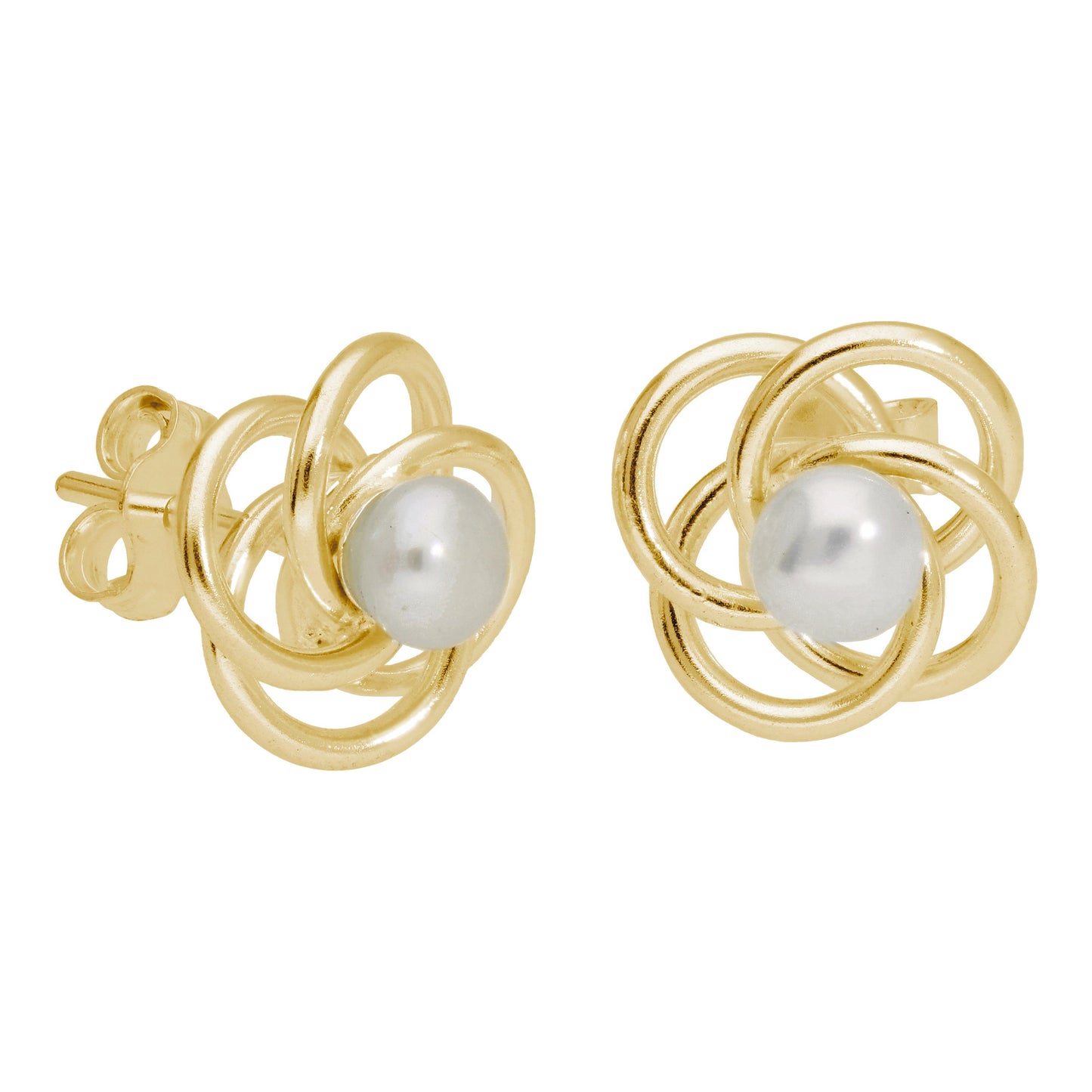 Gold Plated Sterling Silver Knot Freshwater Pearl Stud Earrings