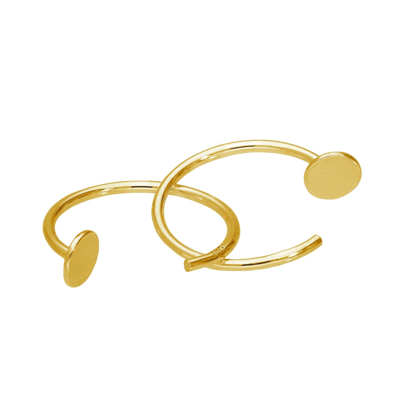 Gold Plated Sterling Silver Round Pull Through Hoop Earrings