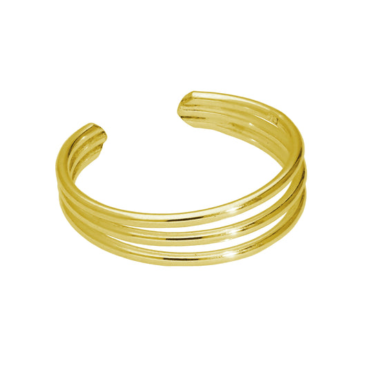 Gold Plated Sterling Silver Triple Wire Open Adjustable Ring