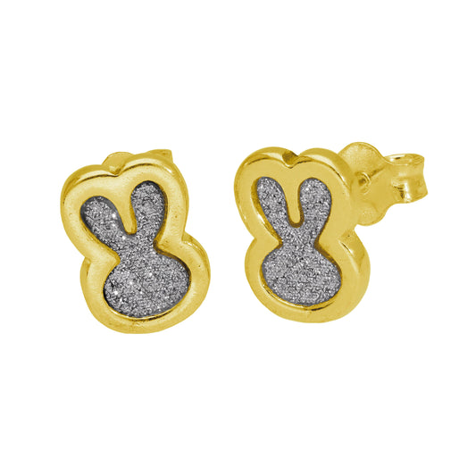 Gold Plated Sterling Silver Frosted Bunny Ears Stud Earrings