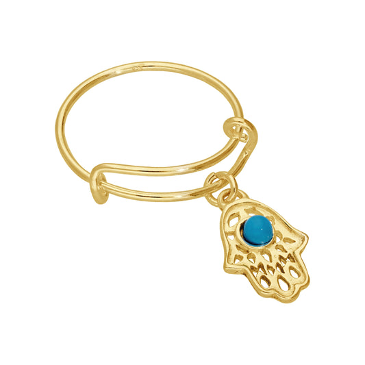 Gold Plated Sterling Silver Hamsa Hand Adjustable Ring