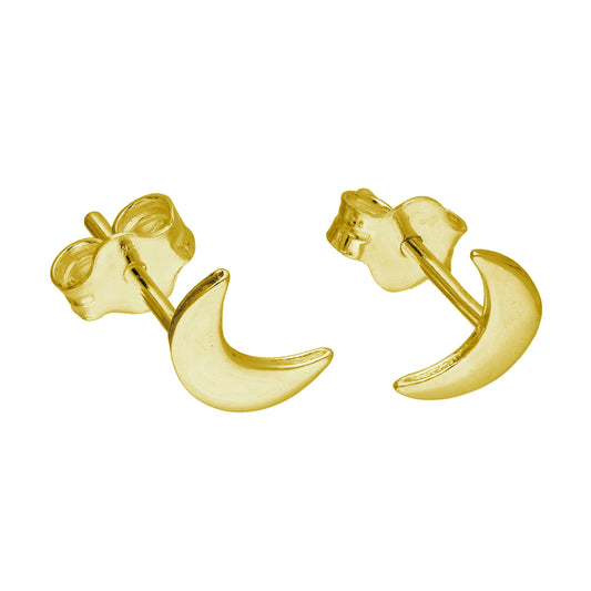 Gold Plated Sterling Silver Small Moon Stud Earrings