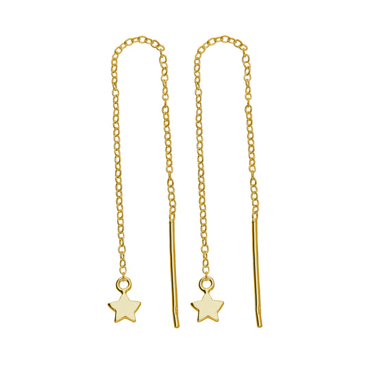 Small Gold Plated Sterling Silver Star Pull Through Earrings