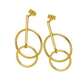 Gold Plated Sterling Silver Karma Circles Stud Drop Earrings
