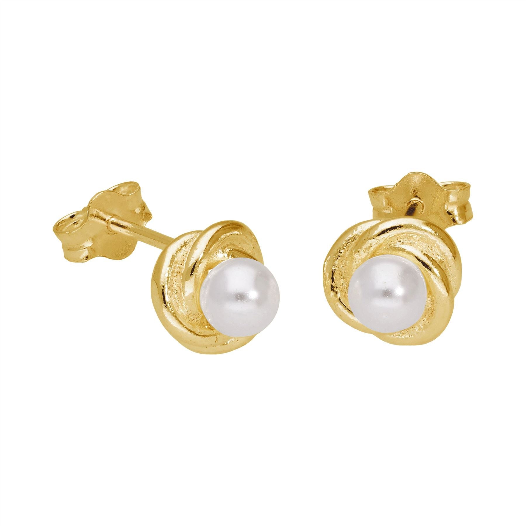 Gold Plated Sterling Silver Knot Pearl Stud Earrings