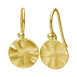 Gold Plated Sterling Silver Hammered Disc Drop Earrings