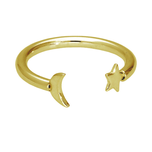 Gold Plated Sterling Silver Moon & Star Adjustable Ring