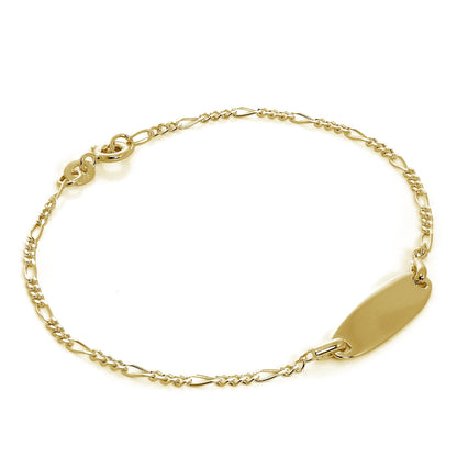 Gold Plated Sterling Silver Figaro Engravable ID Bracelet 7 Inches