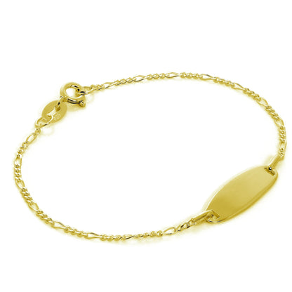 Gold Plated Sterling Silver Figaro Engravable ID Bracelet 6 Inches