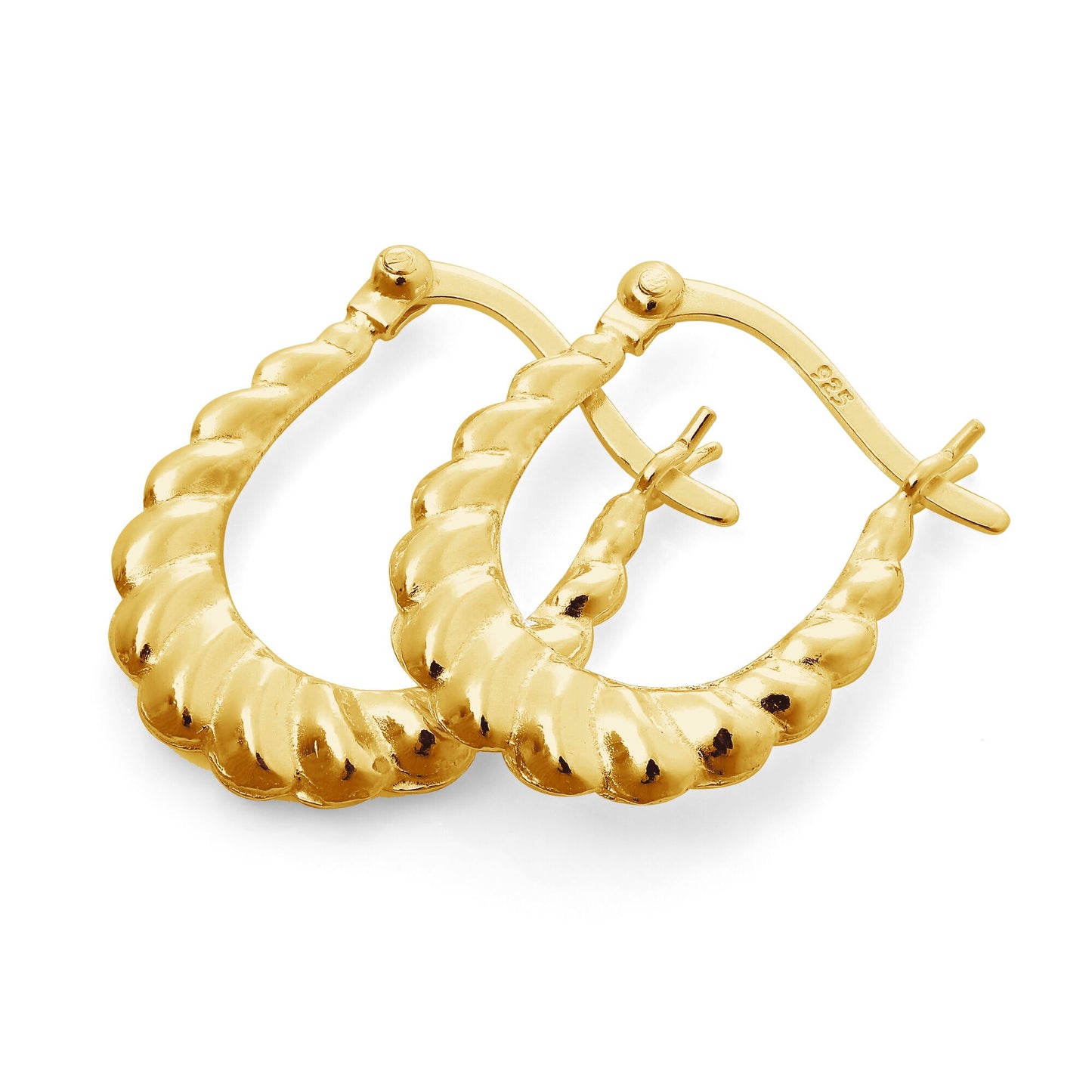 Gold Plated Thick Sterling Silver Twisted Creole Hoop Earrings