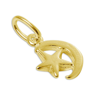 Gold Plated Tiny Sterling Silver Crescent Moon & Star Charm