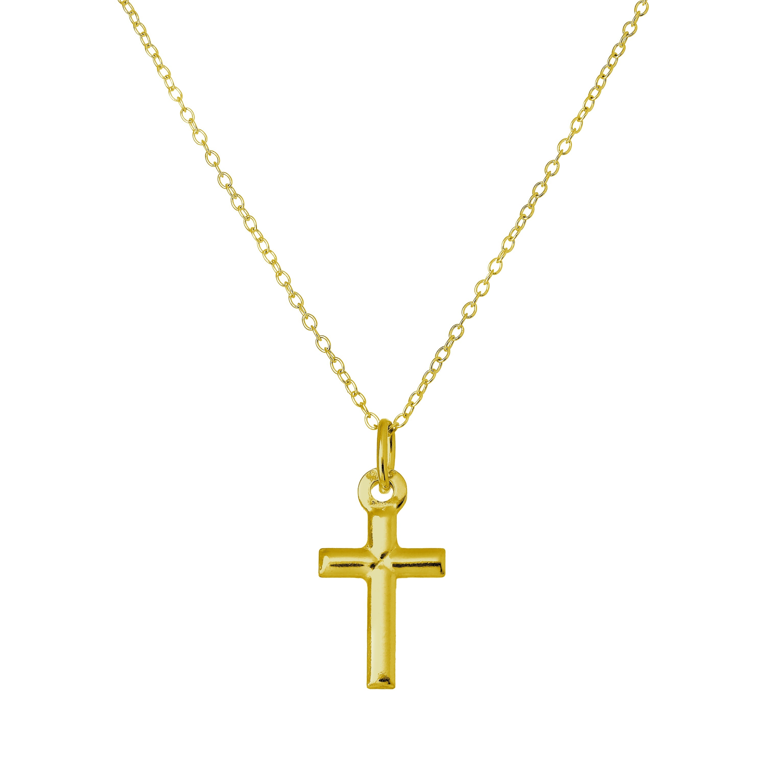 Gold Plated Sterling Silver Cross 18 Inch Necklace