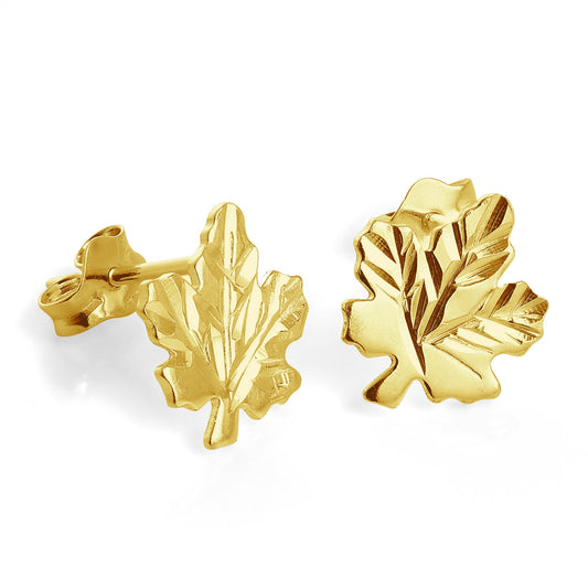 Gold Plated Sterling Silver Maple Leaf Stud Earrings