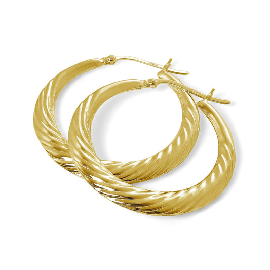 Gold Plated Sterling Silver Twist Creole 36mm Hoop Earrings