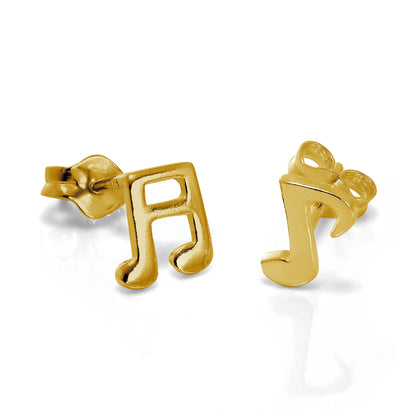 Gold Plated Sterling Silver Music Notes Stud Earrings