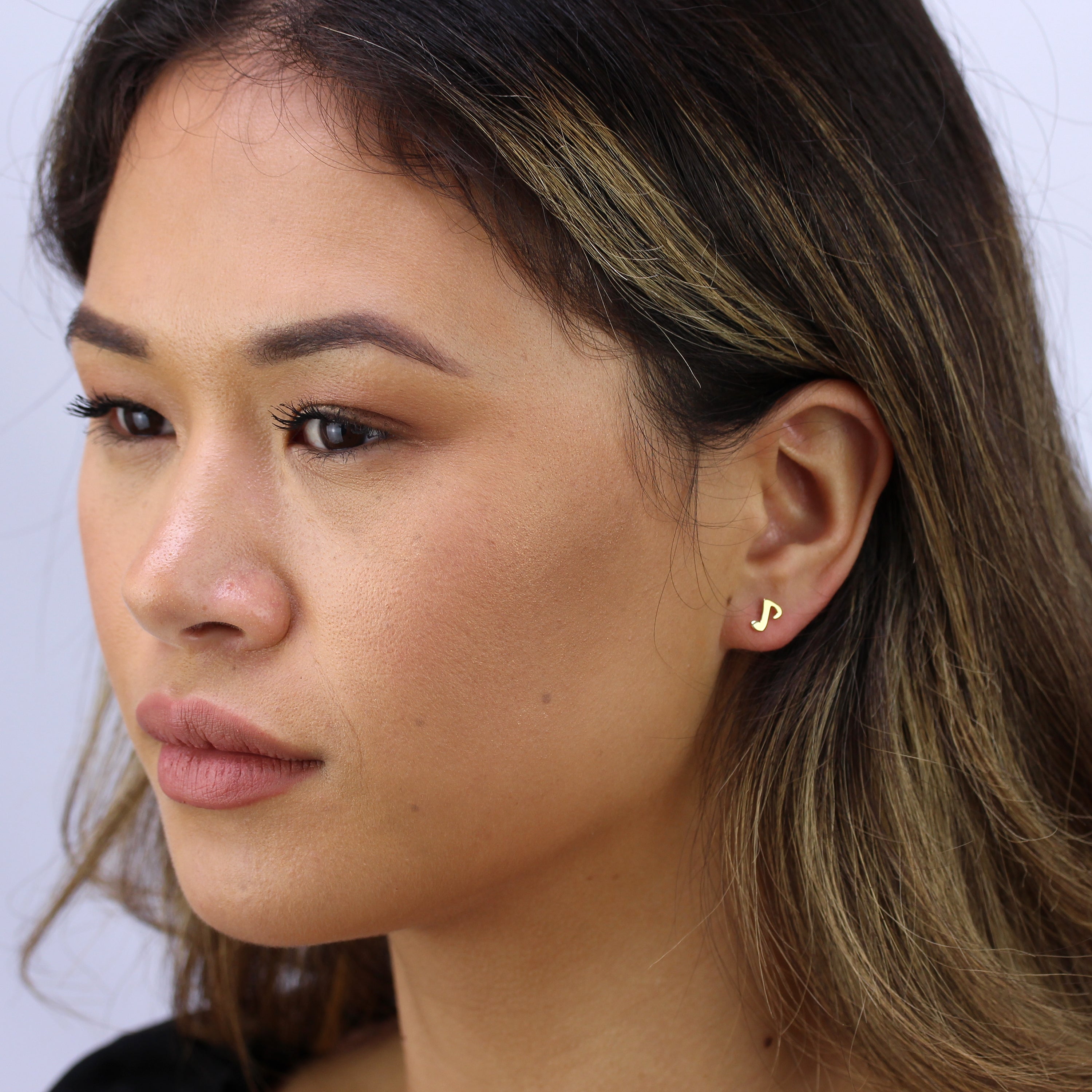 Gold Plated Sterling Silver Music Notes Stud Earrings