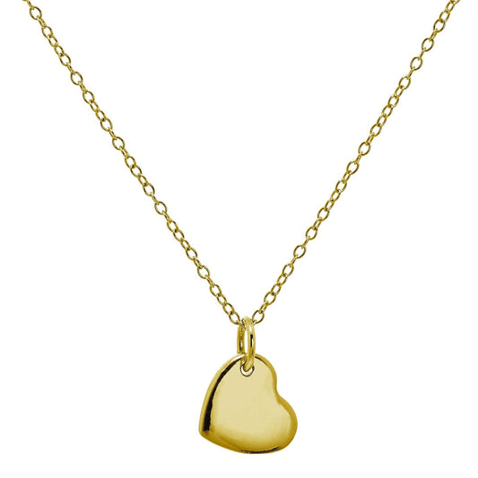 Gold Plated Sterling Silver Engravable Heart Necklace 18 Inches - jewellerybox