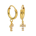 Gold Plated Sterling Silver 12mm Hoop Earrings & CZ Cross