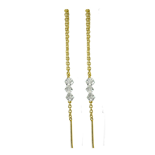 Gold Plated Sterling Silver Triple CZ Pull Through Earrings