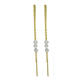 Gold Plated Sterling Silver Triple CZ Pull Through Earrings