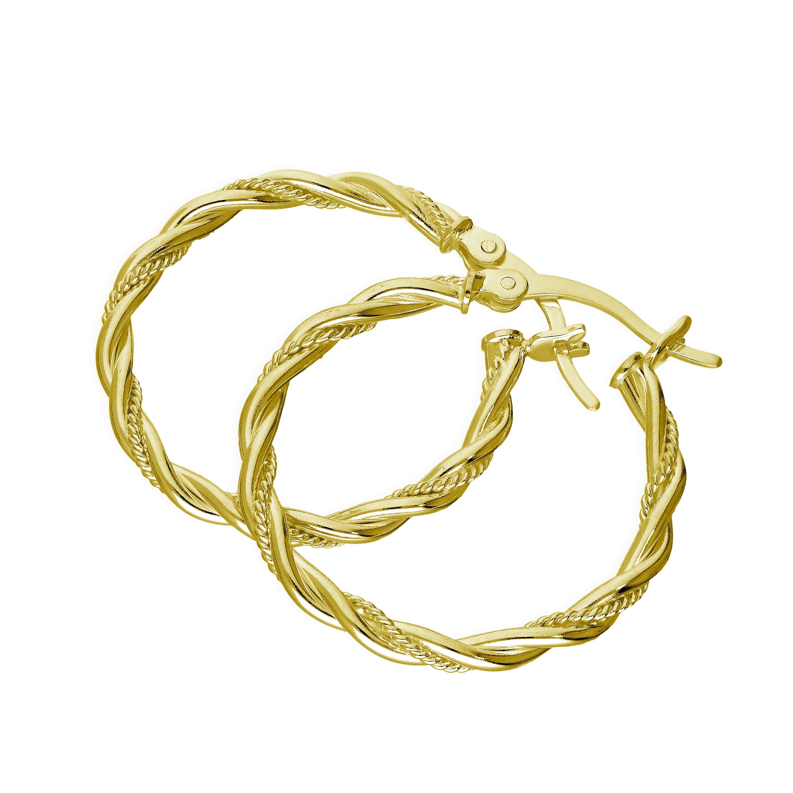 Gold Plated Sterling Silver Twisted Creole 25mm Hoop Earrings