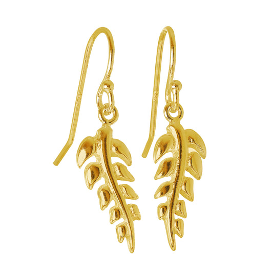 Gold Plated Sterling Silver Leaf Leverback Dangle Earrings