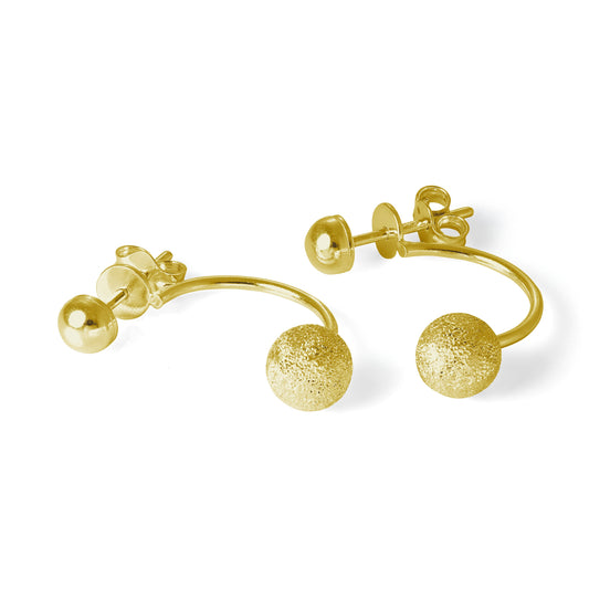 Gold Plated Sterling Silver Frosted Ball Ear Jacket Earrings