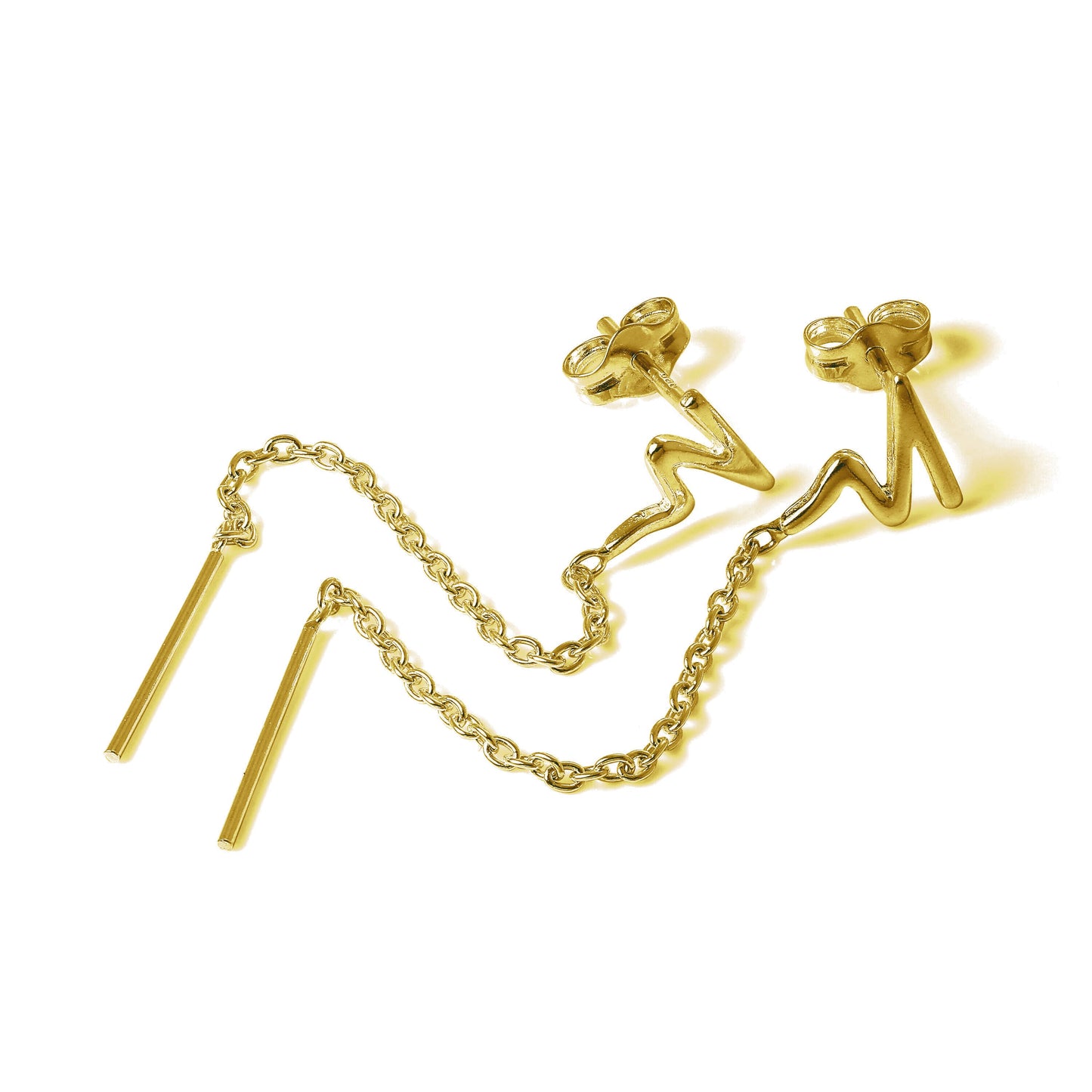 Gold Plated Sterling Silver Zig Zag Chain & Bar Stud Earrings