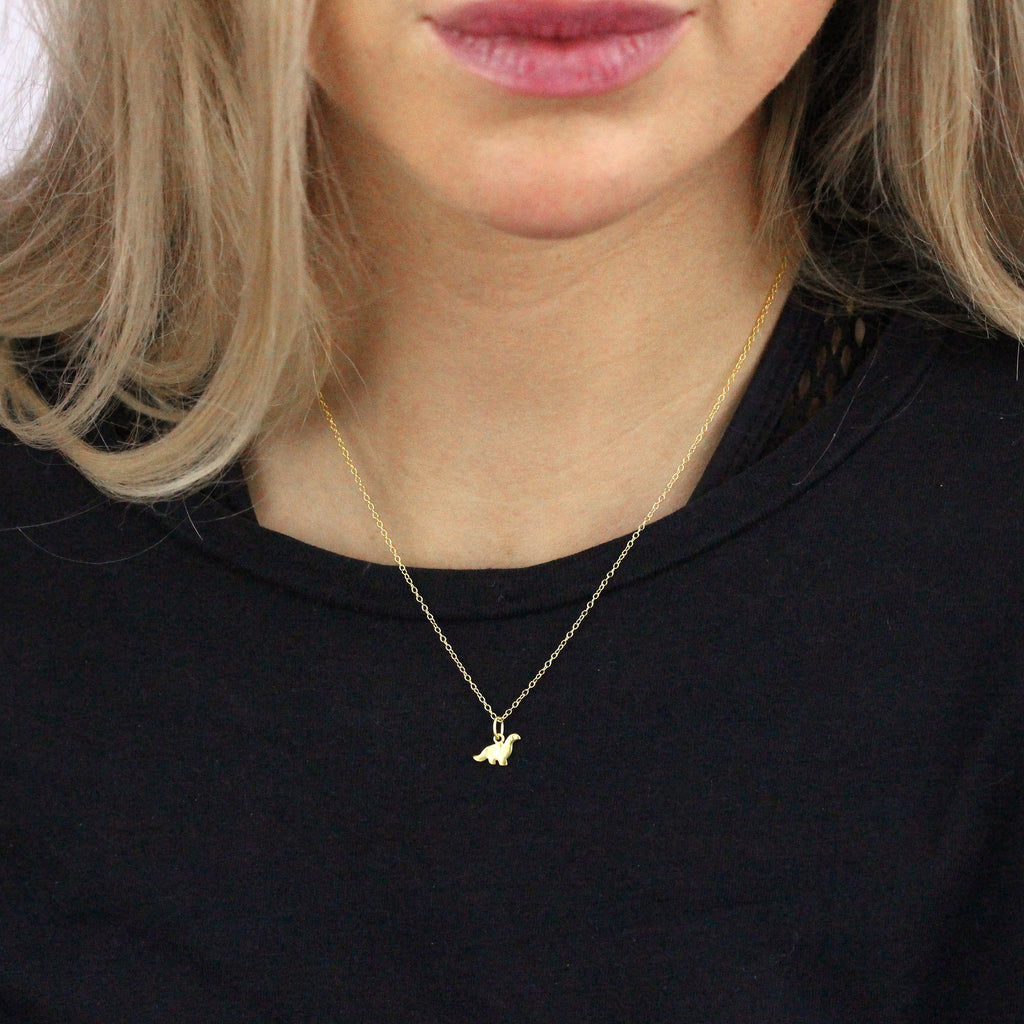 Small Gold Plated Sterling Silver 18 Inch Dinosaur Necklace