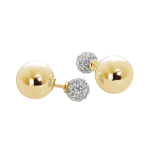 Gold Plated Sterling Silver Double Sided Plain & CZ Ball Stud Earrings - jewellerybox