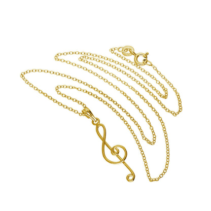 Gold Plated Sterling Silver Treble Clef Necklace 18 Inches