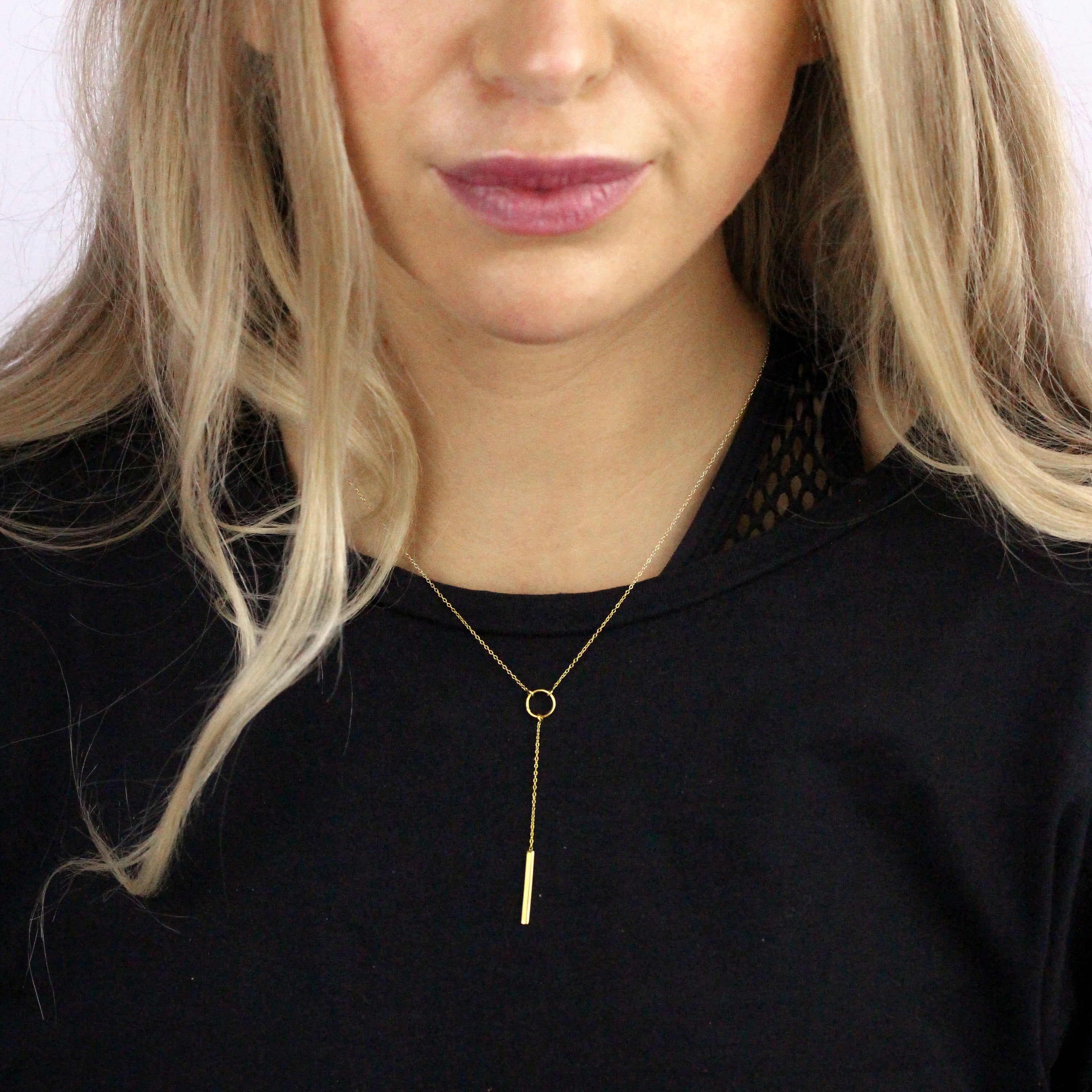 Gold Plated Sterling Silver Circle & Bar 18 Inch Necklace