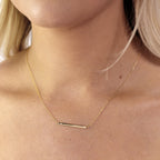 Yellow Gold Plated Sterling Silver CZ Engravable Bar Necklace 18 Inch
