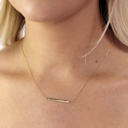 Yellow Gold Plated Sterling Silver CZ Engravable Bar Necklace 18 Inch