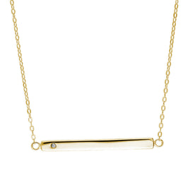 Yellow Gold Plated Sterling Silver CZ Engravable Bar Necklace 18 Inch