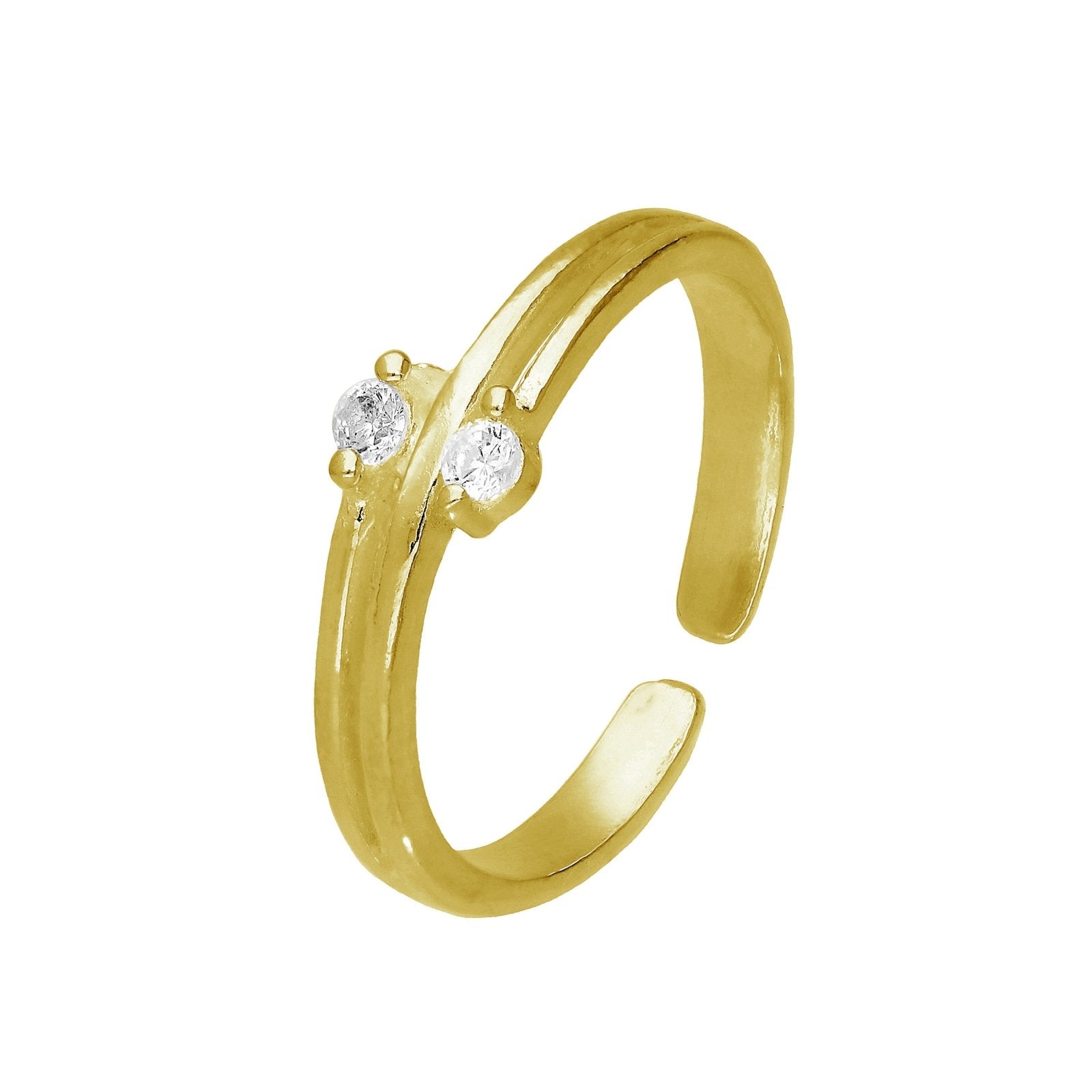 Gold Plated Sterling Silver & Double CZ Adjustable Toe Ring - jewellerybox