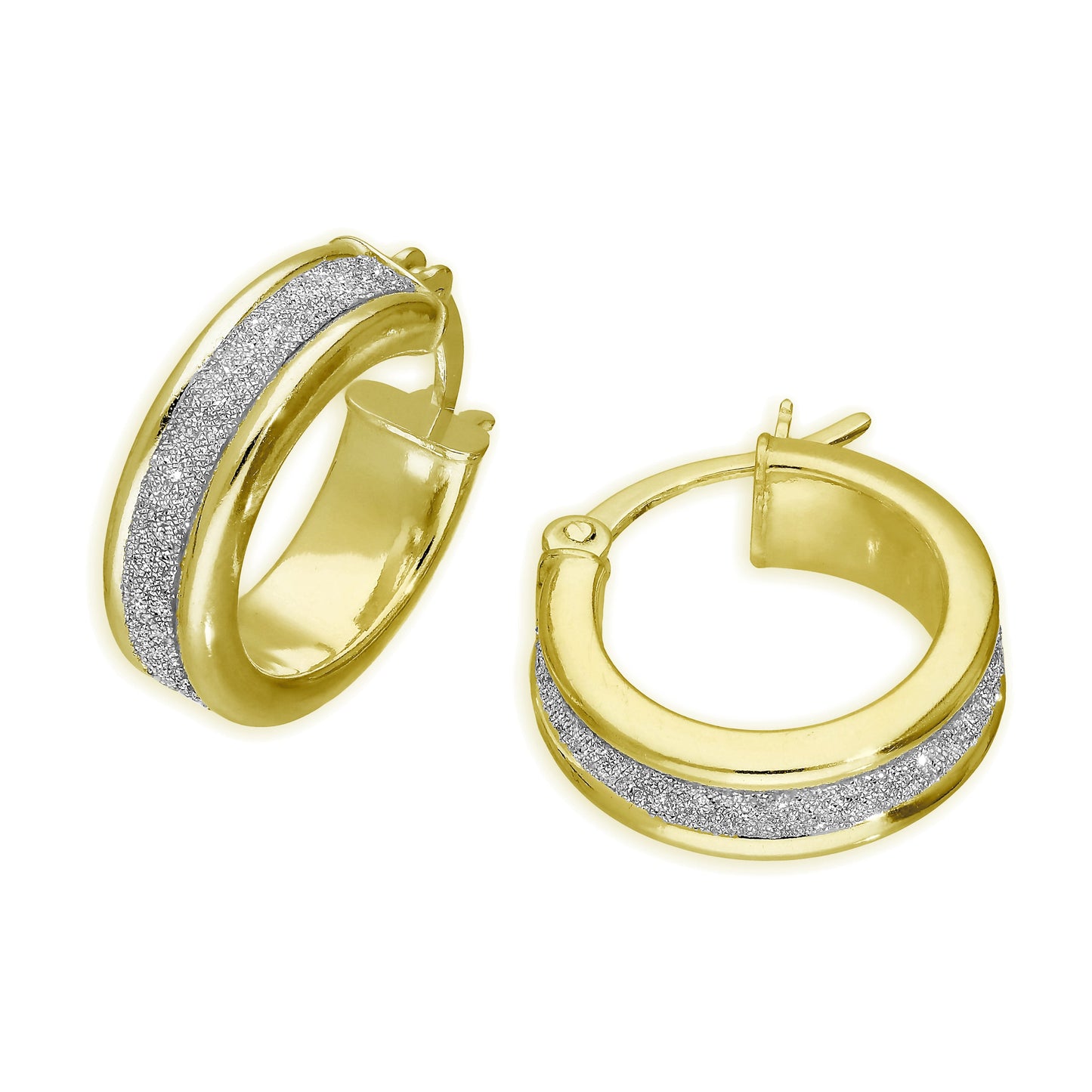 Gold Plated Sterling Silver Frosted 15mm Hoop Earrings